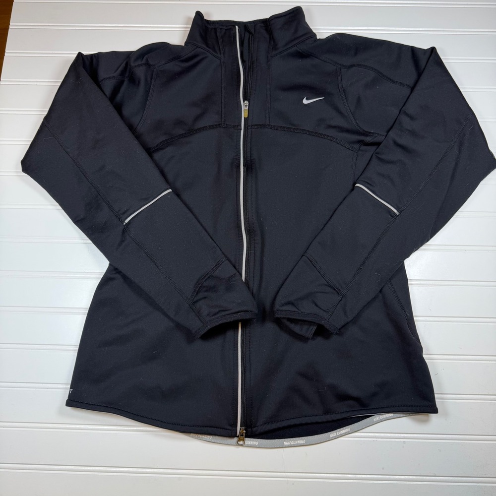 Nike Running Dri-FIT Jacket Womens Medium Black Full Zip Reflective Fleece Line